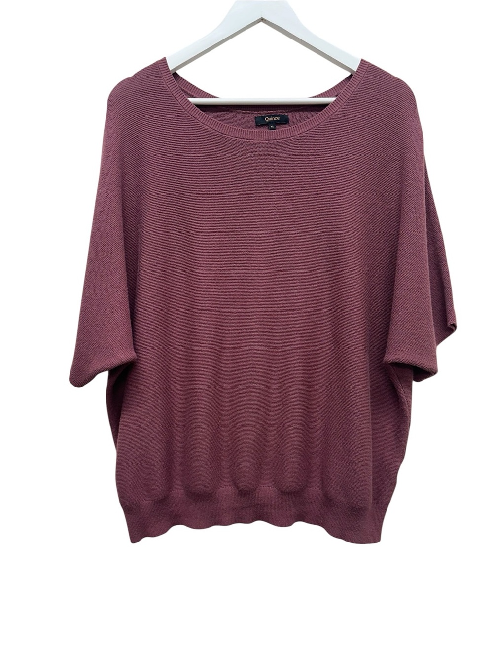 Quince XL Organic Cotton Cashmere Blend Sweater Tee Burgundy Plum Short Sleeve